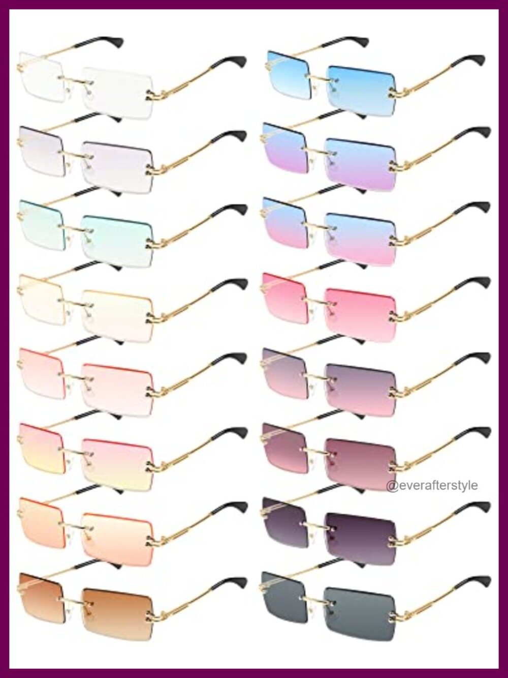 16 Pairs Rimless Rectangle Y2K Sunglasses Tinted Frameless Vintage Square Party